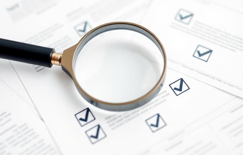 Magnifying glass over clear documents with checkmarks