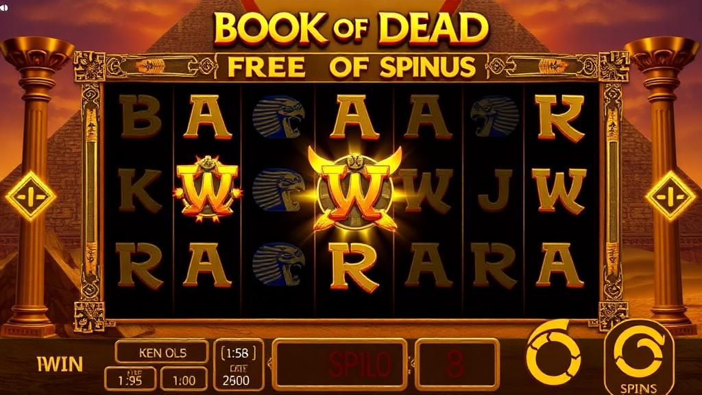Book of Dead free spins bonus round with expanding golden symbols on dark pyramid background