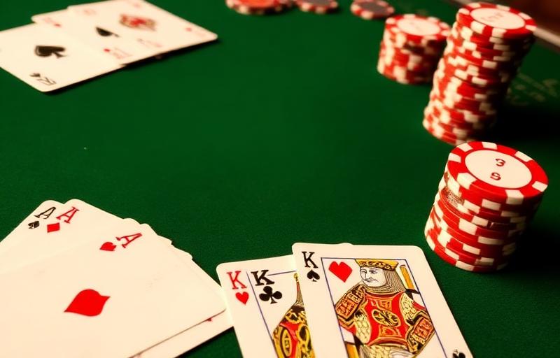 Classic Blackjack game thumbnail with green felt table, two face-up cards showing ace of spades and king of hearts, casino chips stacked beside