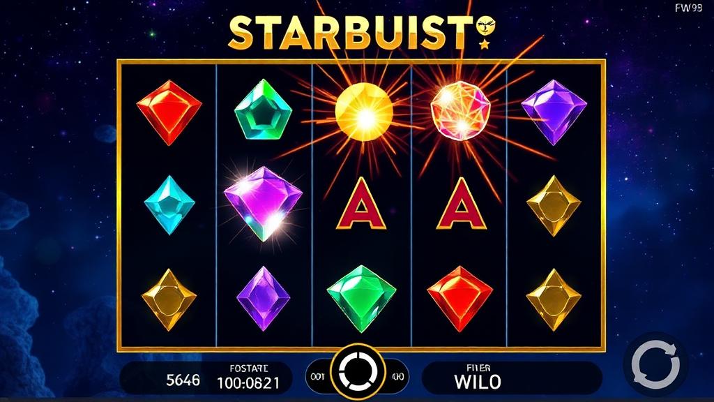 Starburst main gameplay with colourful gem symbols and expanding wild on the middle reel