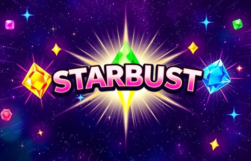 Starburst slot thumbnail with dazzling jewel gems in purple, green, yellow and blue against a cosmic starfield background