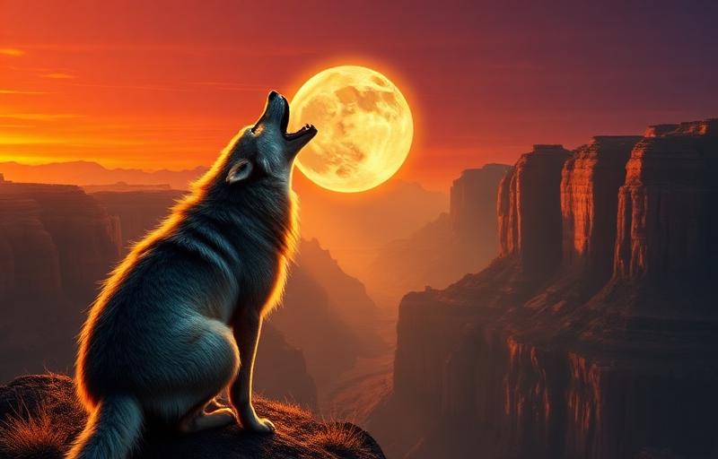 Wolf Gold slot thumbnail with majestic wolf howling at the moon over American canyon landscape at sunset