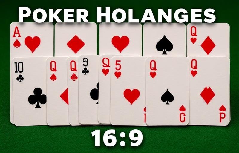 Visual poker hand ranking chart with all ten hands displayed from Royal Flush at top to High Card at bottom with example cards