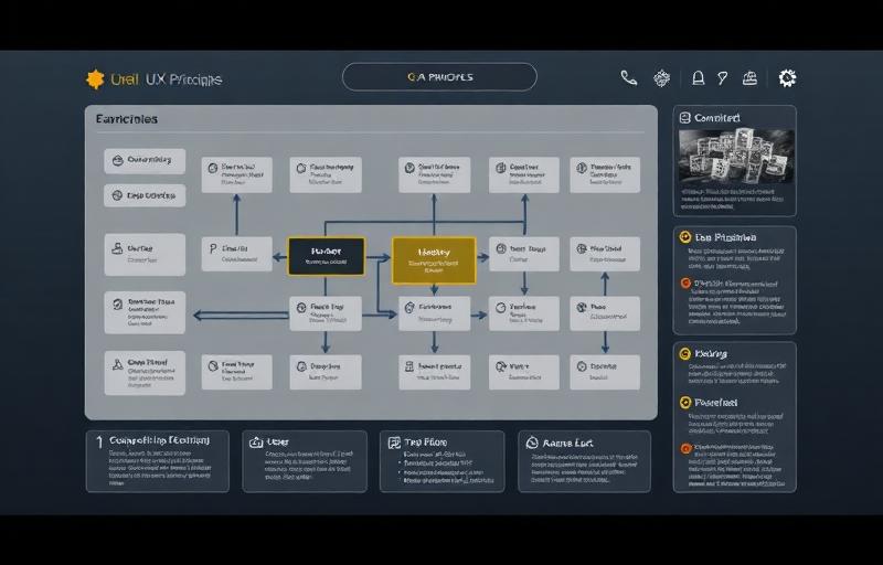 Clean UX wireframe sketches on a desk surrounded by design tools, colour swatches, and a tablet showing a polished gaming interface