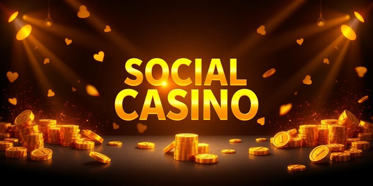 Colorful collage of casino game elements — playing cards, dice, slot reels, poker chips — floating against a soft dark gradient with golden accents