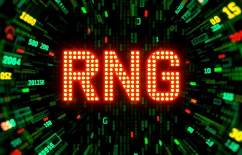 Technical illustration of RNG process showing seed input flowing through algorithm to produce random game outcomes